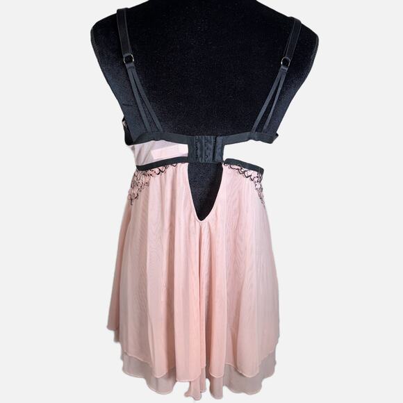 Auden Large Rose Push Up Babydoll Lingerie Coquette Pink Black Lace Underwire - Picture 3 of 14